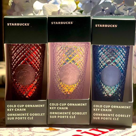 SALE💙NWT SET❤️💙🤍3 Starbucks Holiday 2022 Jeweled Tumbler Keychain Ornaments - Picture 3 of 8